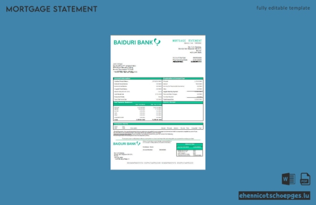 Beispielvorschau für einen Hypothekenauszug der Bank Brunei Baiduri